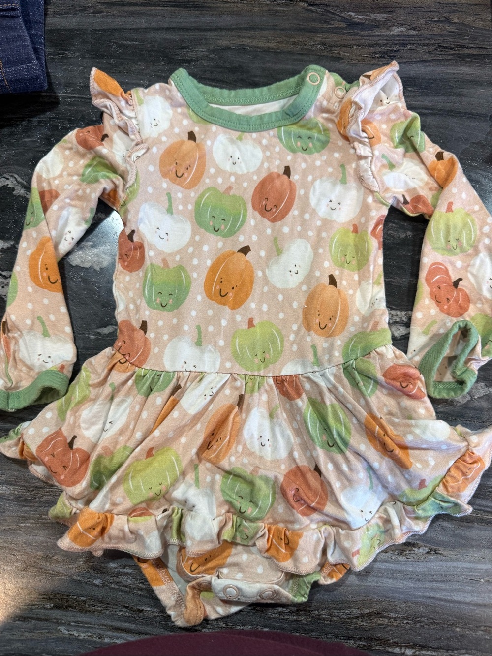 Birdie Bean Green Smiley pumpkin Print Snap skirt Romper